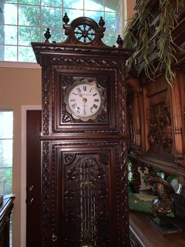 Handsome Antique Brittany Carved Oak Tall Case Clock, 19th Century!!