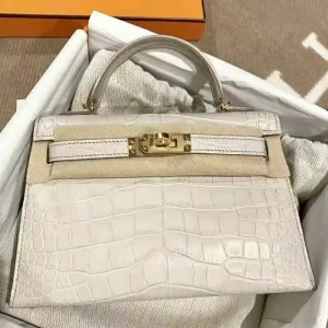 Hermès Kelly 20 Beton Sellier Alligator Mississippi Matte Gold Hardware GHW