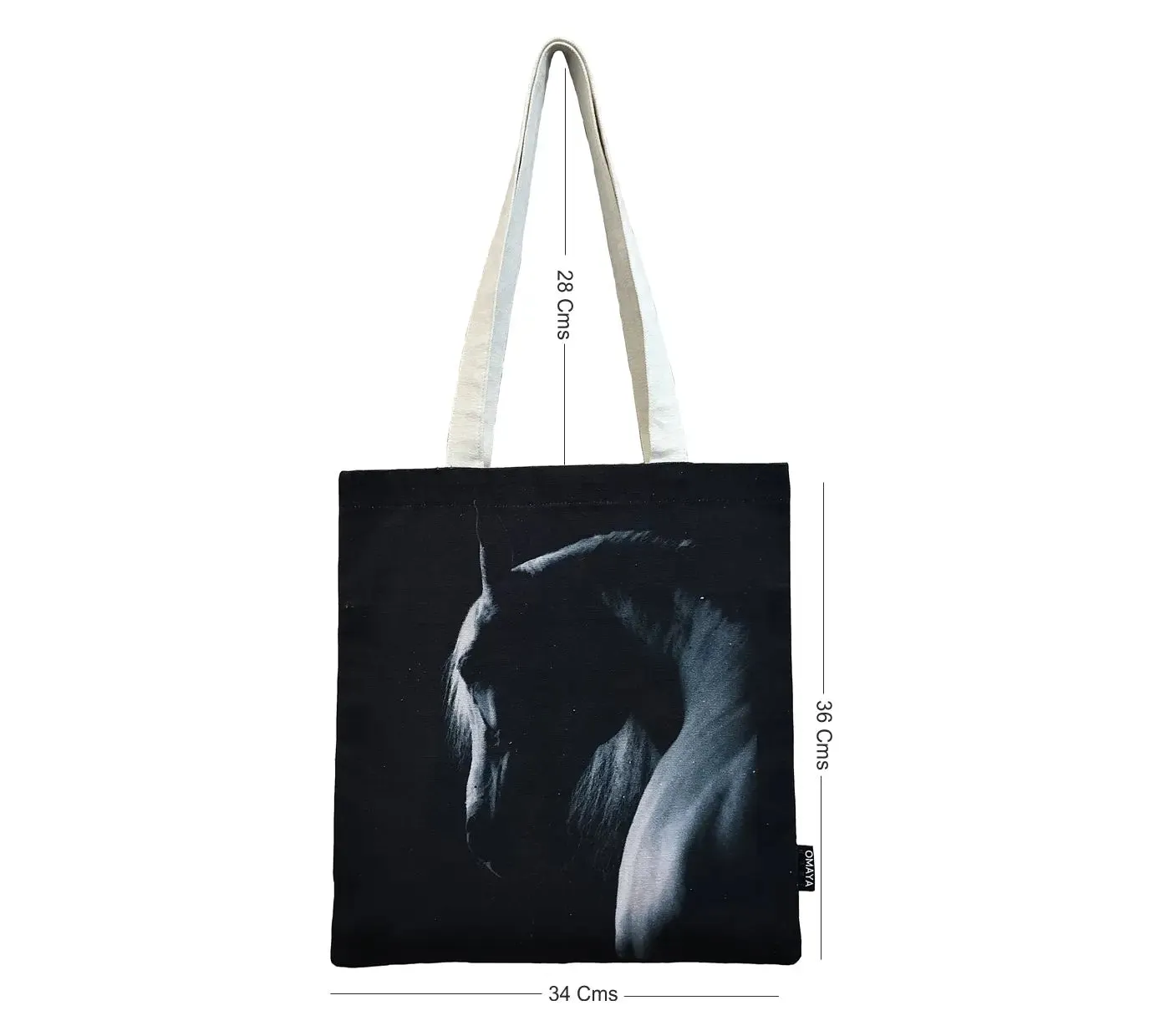 House of Omaya Black Horse Print Cotton Canvas Tote Bag 34×36 Cms