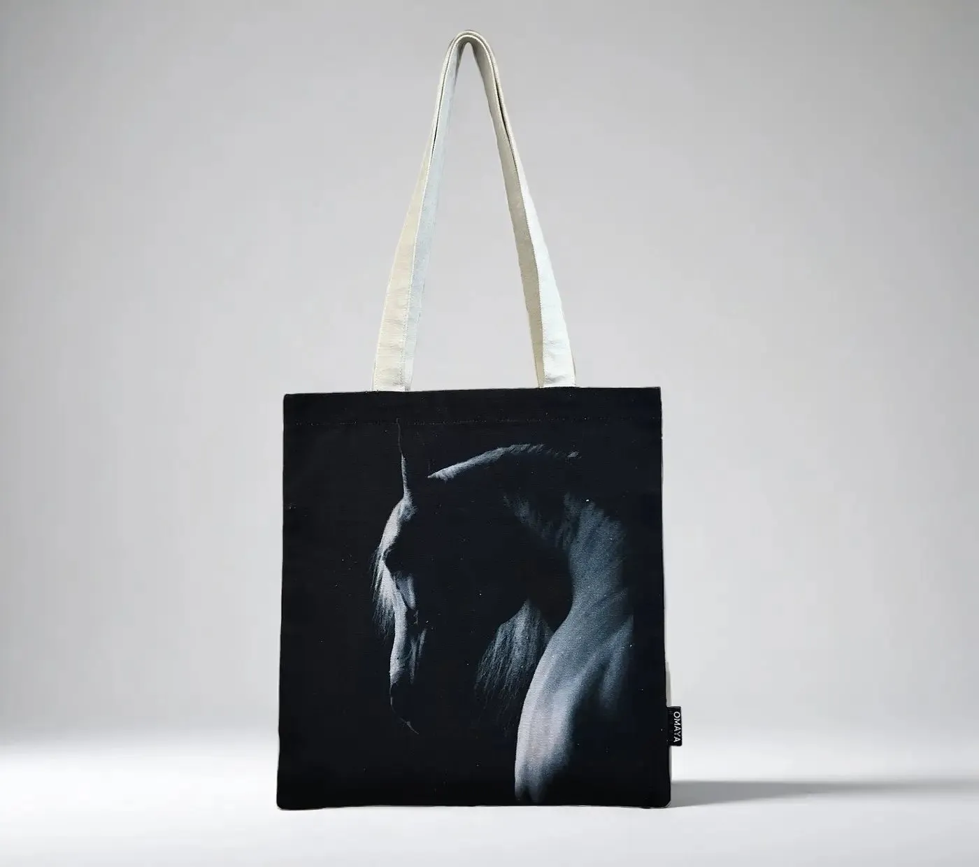 House of Omaya Black Horse Print Cotton Canvas Tote Bag 34×36 Cms