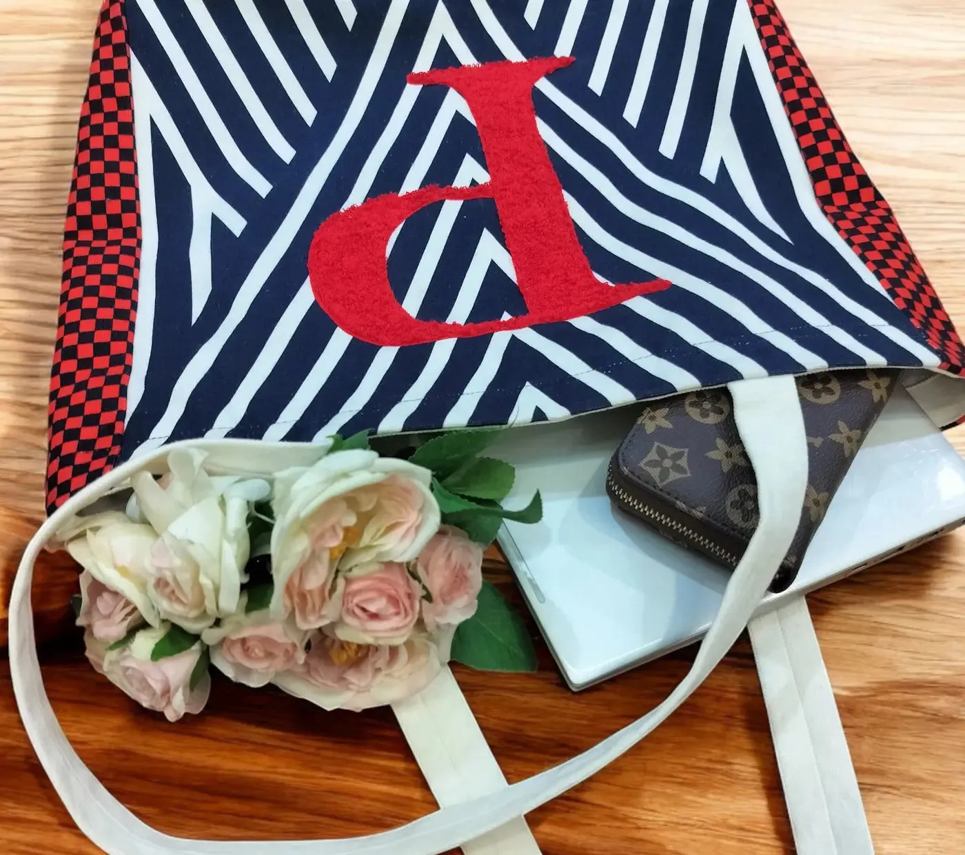House of Omaya Printed Customizable Embroidery Name Initial Canvas Tote bag 34x36 cm. Personalized tote bag Name Initial tote bag