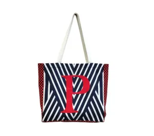 House of Omaya Printed Customizable Embroidery Name Initial Canvas Tote bag 34x36 cm. Personalized tote bag Name Initial tote bag