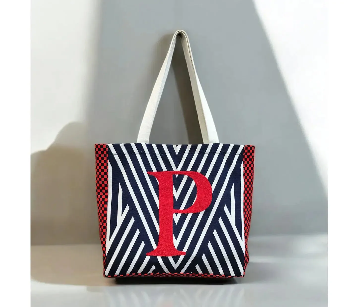 House of Omaya Printed Customizable Embroidery Name Initial Canvas Tote bag 34x36 cm. Personalized tote bag Name Initial tote bag
