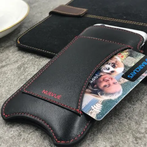 iPhone SE-2020 Wallet Case in Black Napa Leather | Screen Cleaning and Sanitizing Lining.