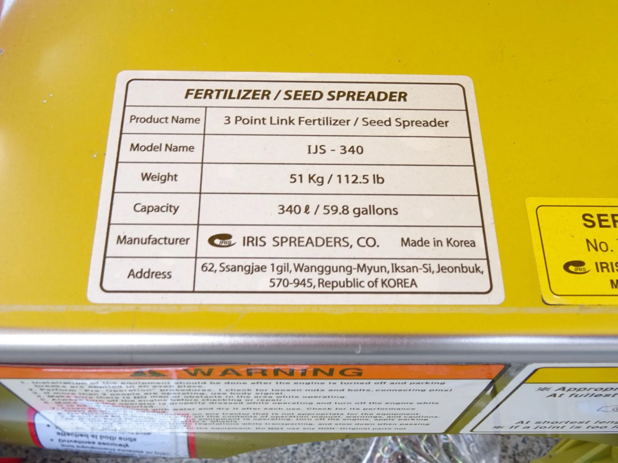 Iris IJS 340 PTO Fertiliser Spreader 340 L