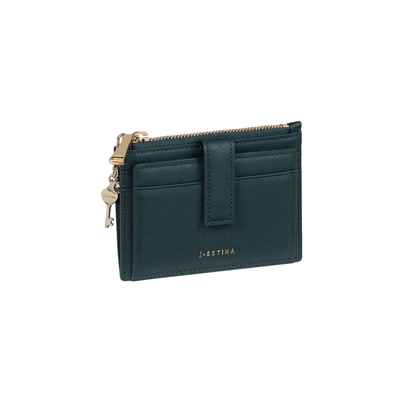 J.ESTINA LUCY Top Zipper Card ID Wallet Green Cowhide Detachable Heart Key Charm Decoration Credit Card Check Card Business Card Holder Case / from Seoul, Korea