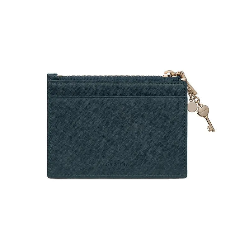 J.ESTINA LUCY Top Zipper Card ID Wallet Green Cowhide Detachable Heart Key Charm Decoration Credit Card Check Card Business Card Holder Case / from Seoul, Korea