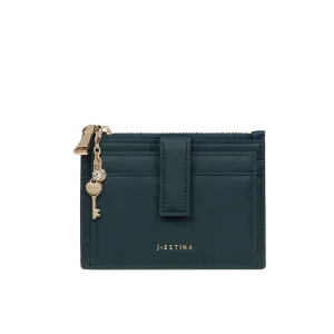 J.ESTINA LUCY Top Zipper Card ID Wallet Green Cowhide Detachable Heart Key Charm Decoration Credit Card Check Card Business Card Holder Case / from Seoul, Korea