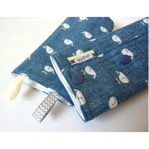 Jinglebib Drool Pad - White Whales on Denim Print