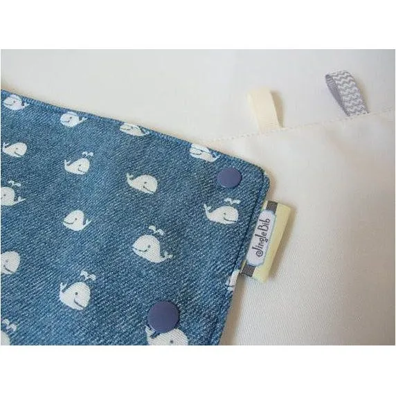 Jinglebib Drool Pad - White Whales on Denim Print