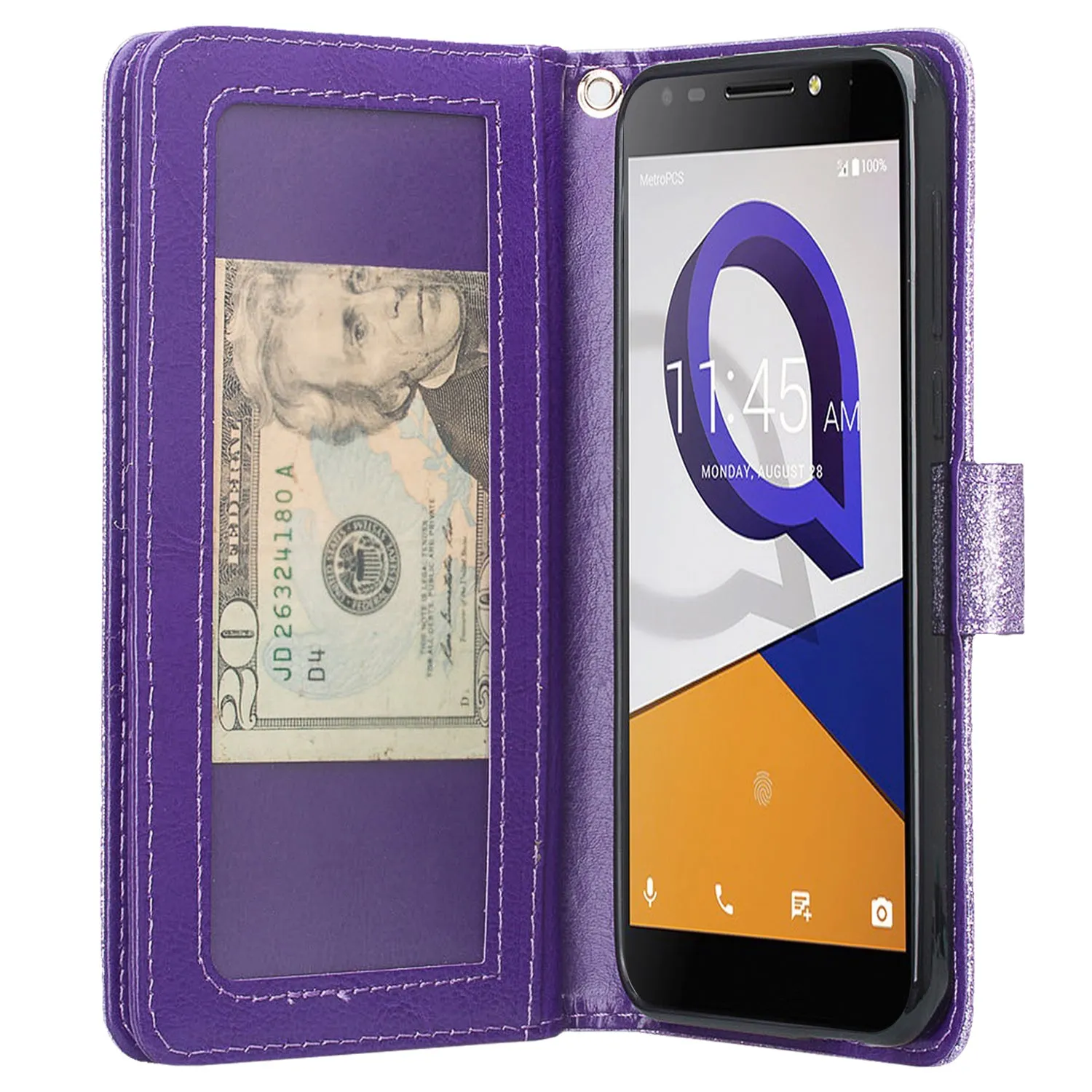 Jitterbug Smart 2 Case, Magnetic Flip Fold Kickstand Glitter Bling Leather Wallet Cover with ID & Credit Card Slots - Purple