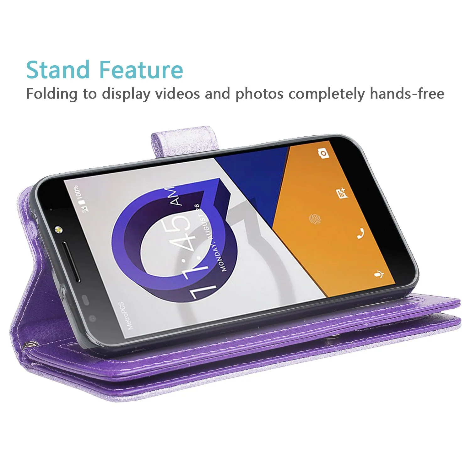 Jitterbug Smart 2 Case, Magnetic Flip Fold Kickstand Glitter Bling Leather Wallet Cover with ID & Credit Card Slots - Purple