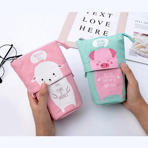 Kawaii Animal Stand-Up Foldable Pencil Case