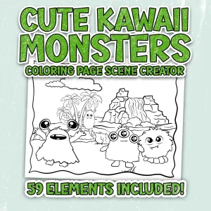 Kawaii Cute Monsters - Coloring Page Scene Creator