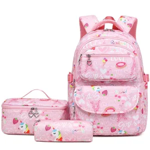 Kids Backpack With Lunch Box School Backpacks - Pink Book Bags For Girls Kawaii Cartoon For 1-6 Grade School With Lunch Bag