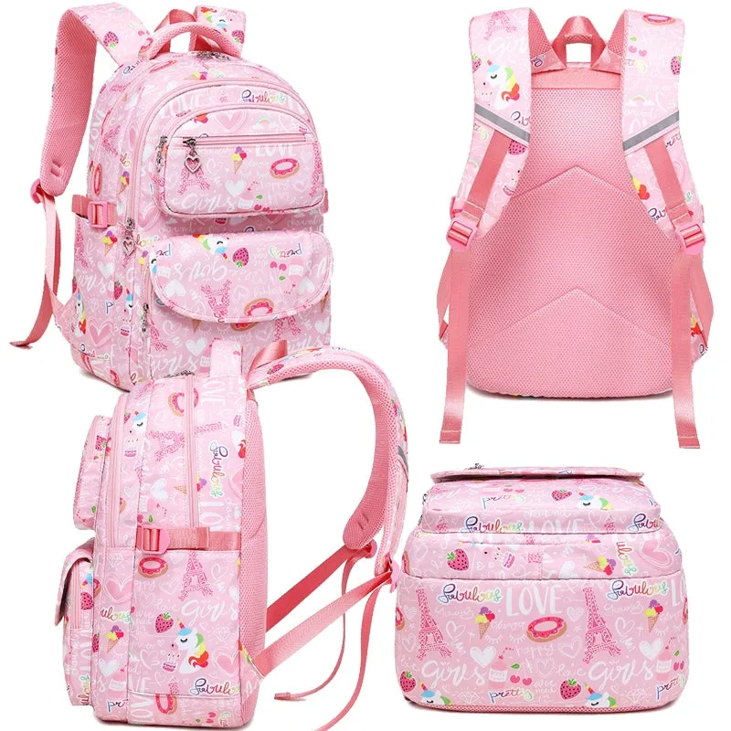 Kids Backpack With Lunch Box School Backpacks - Pink Book Bags For Girls Kawaii Cartoon For 1-6 Grade School With Lunch Bag