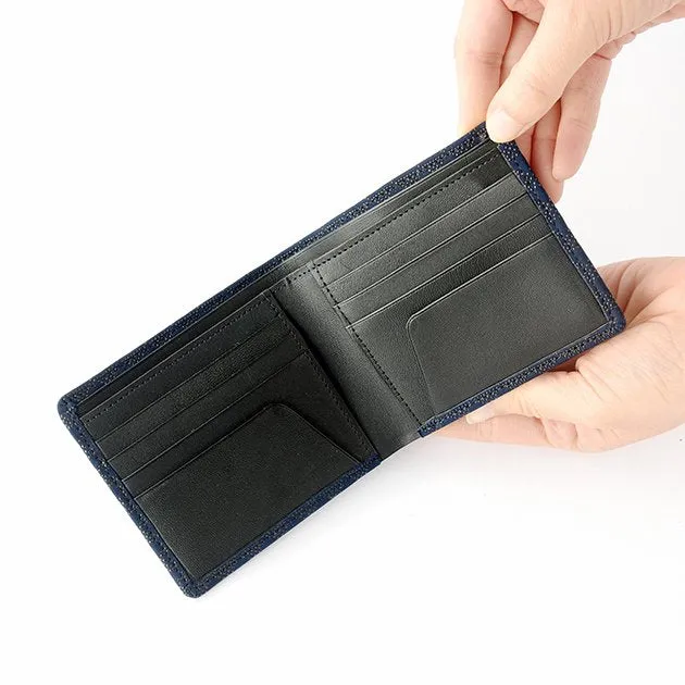 Koshu Inden Japanese Deerskin Leather with Urushi (Japanese Lacquer) Fold Wallet - Scale Pattern / Iron Blue - ,  Made in Japan,  Japanese Leather Wallet