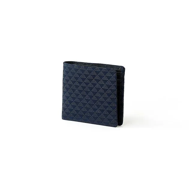 Koshu Inden Japanese Deerskin Leather with Urushi (Japanese Lacquer) Fold Wallet - Scale Pattern / Iron Blue - ,  Made in Japan,  Japanese Leather Wallet