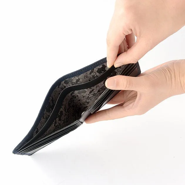 Koshu Inden Japanese Deerskin Leather with Urushi (Japanese Lacquer) Fold Wallet - Scale Pattern / Iron Blue - ,  Made in Japan,  Japanese Leather Wallet
