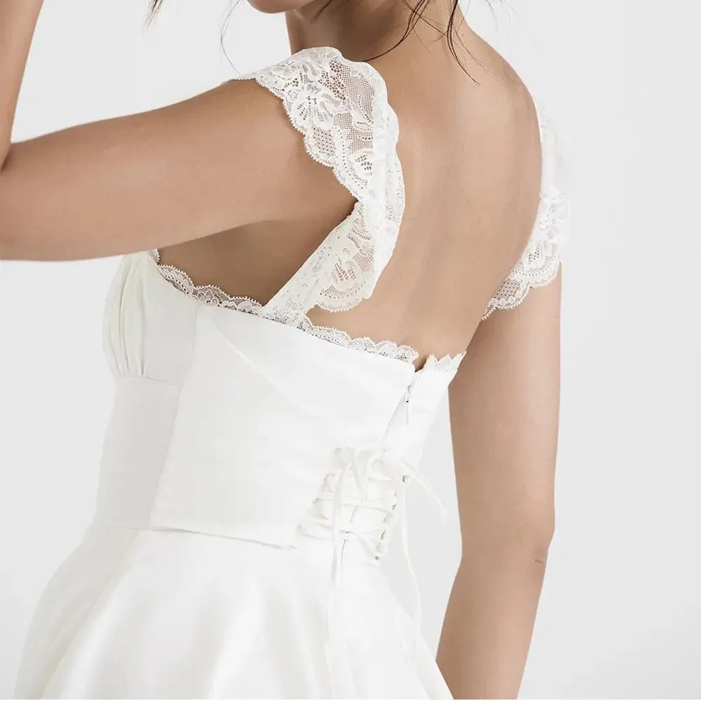 Lace Trim Dress Square Neck