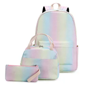 Large Capacity Rainbow School Backpack for Girls Chic 3 Pieces Waterproof Bookbag with Lunch Box Top Level