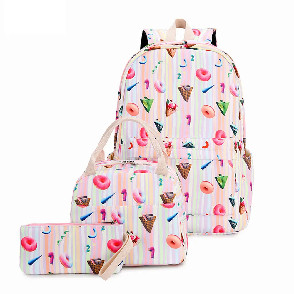 Large Capacity Rainbow School Backpack for Girls Chic 3 Pieces Waterproof Bookbag with Lunch Box Top Level