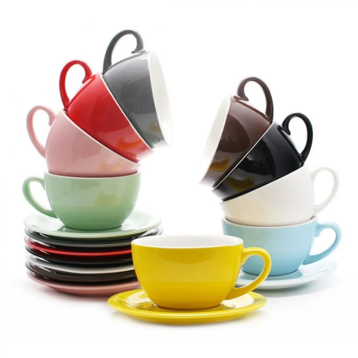 Latte cups with saucer 200ml (Assorted Color)