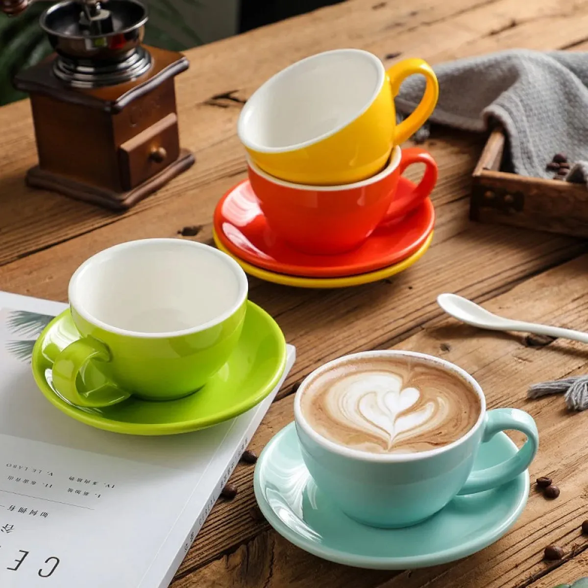 Latte cups with saucer 200ml (Assorted Color)