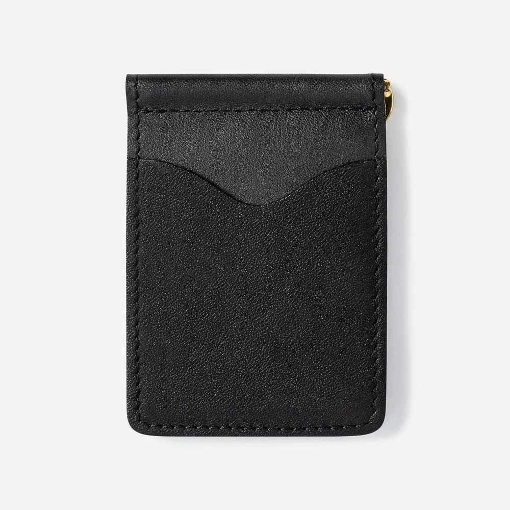 Leather Wallet with Money Clip in Black