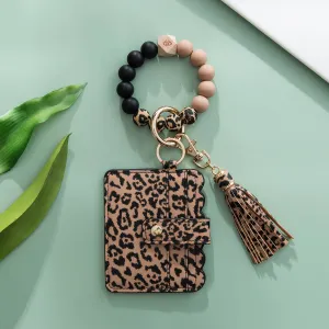 Leopard Silicone Wristlet Wallet Keychain
