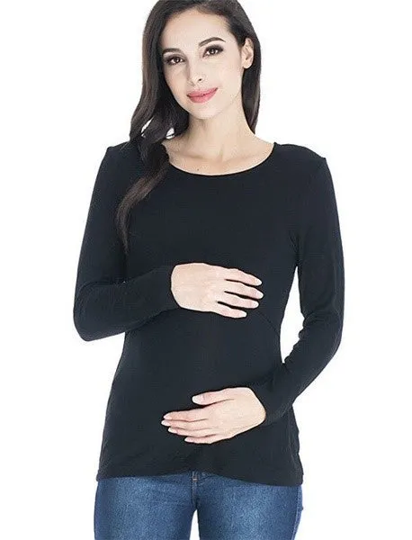 Long Sleeve Breastfeeding Tops Women Nursing T-shirt Cotton