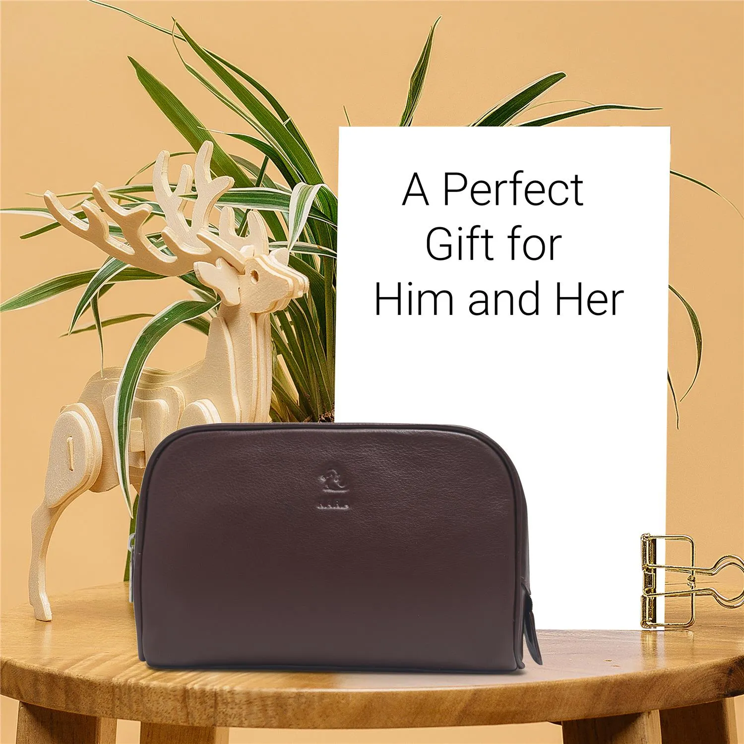Malia Black Leather Wash Bag for Men and Women