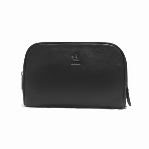 Malia Black Leather Wash Bag for Men and Women