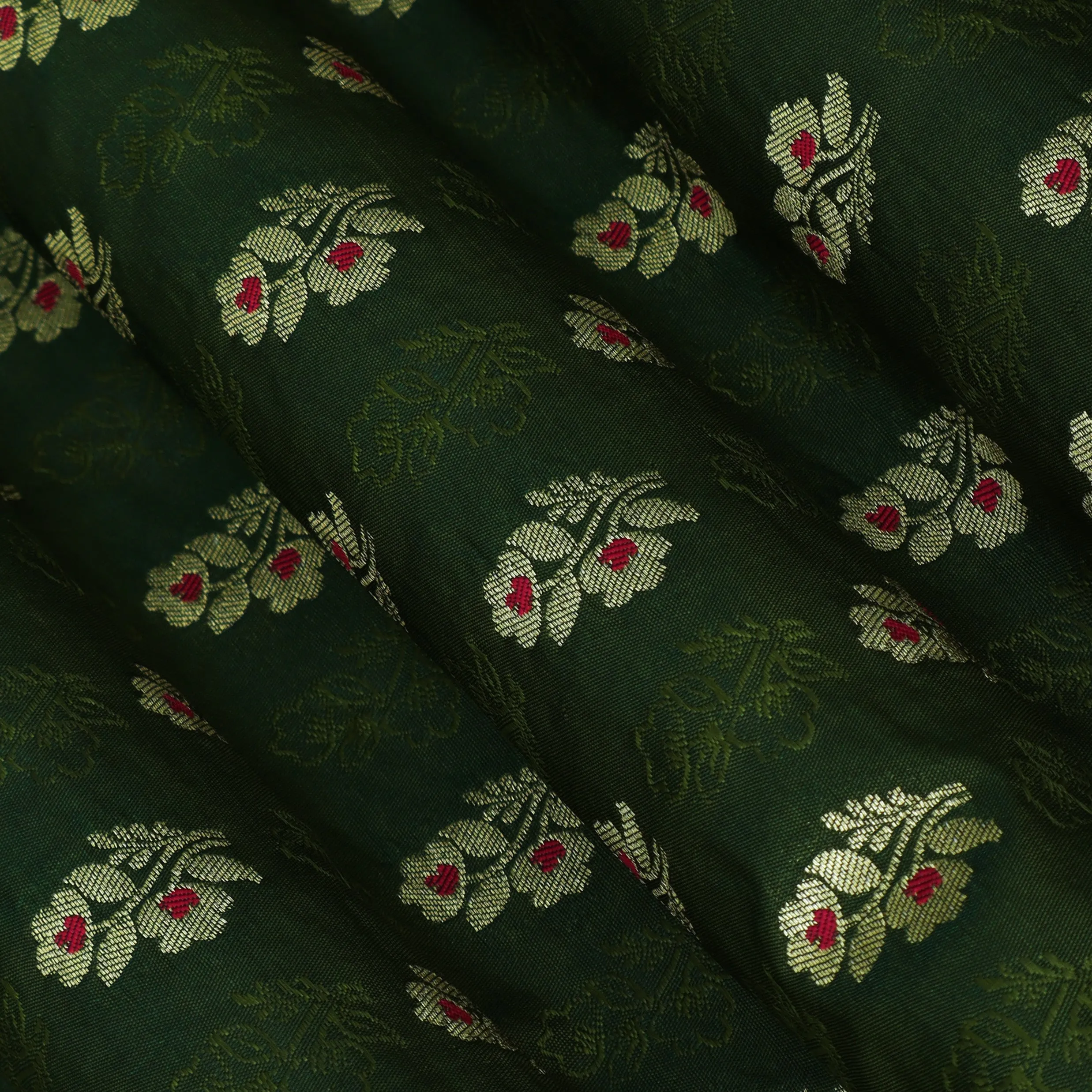 Mehndi Color Katan Meena Booti Brocade Fabric