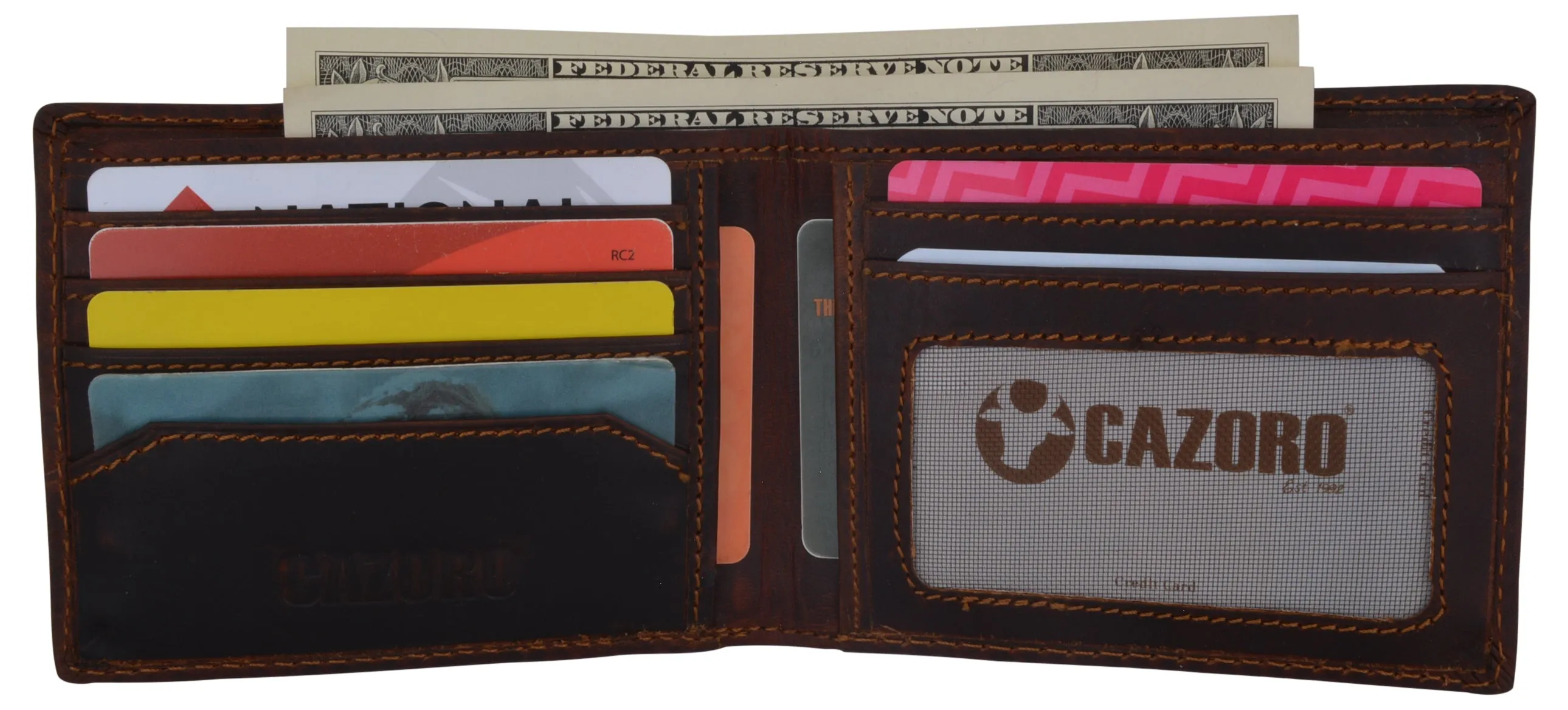 Men Wallet Vintage Brown Genuine Premium Leather Handmade Bifold RFID Cazoro