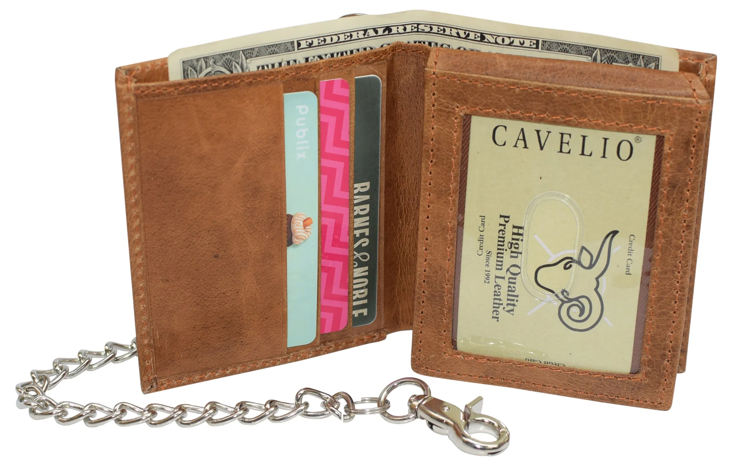 Men's Chain Biker RFID Blocking Genuine Leather L Shape Bifold Wallet USA Series