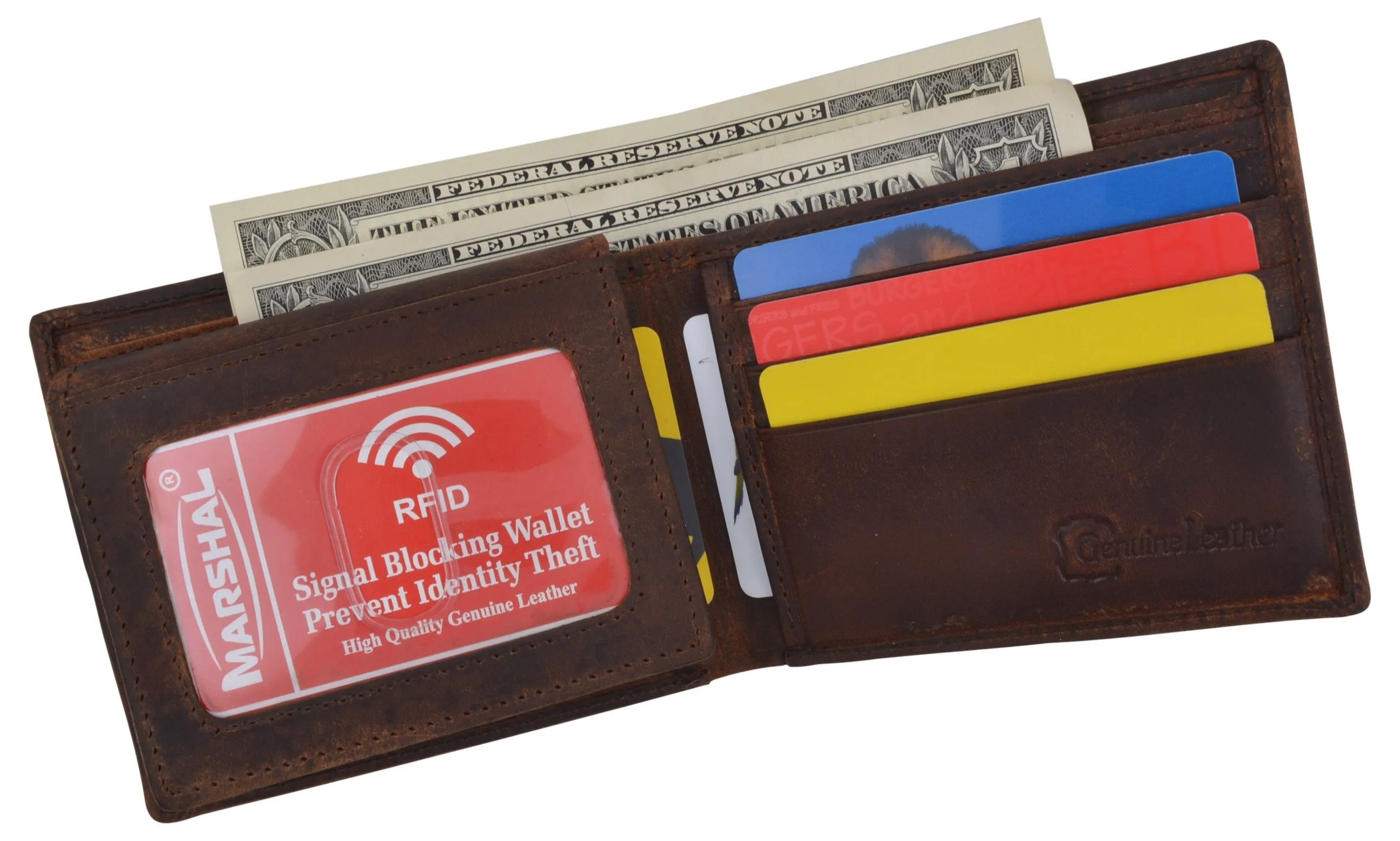 Men's Horse Printed Logo Genuine Leather RFID Blocking Bifold Wallet