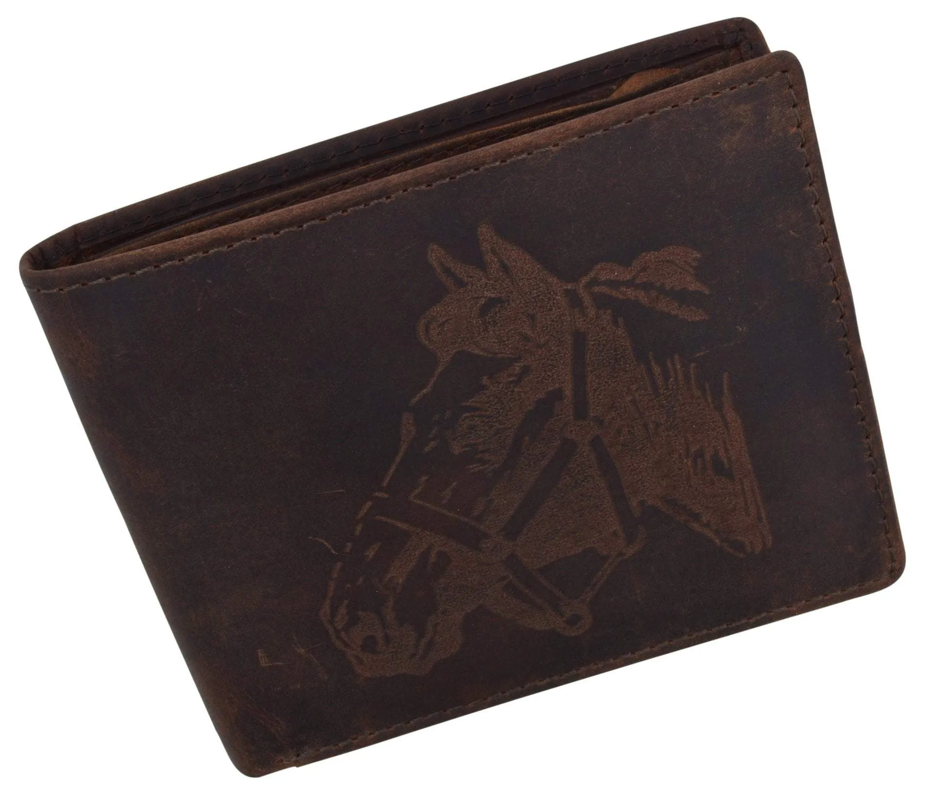 Men's Horse Printed Logo Genuine Leather RFID Blocking Bifold Wallet