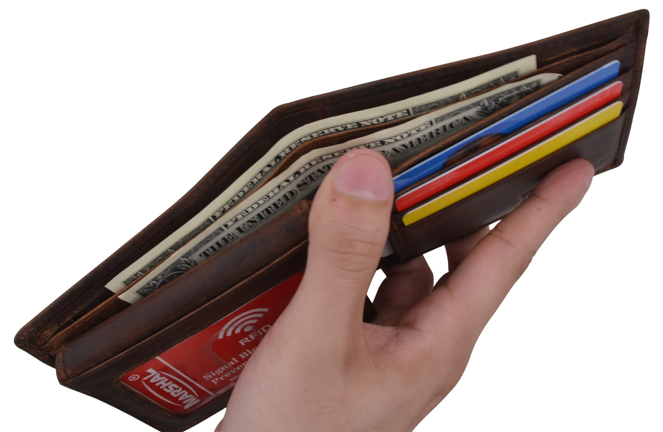 Men's Horse Printed Logo Genuine Leather RFID Blocking Bifold Wallet
