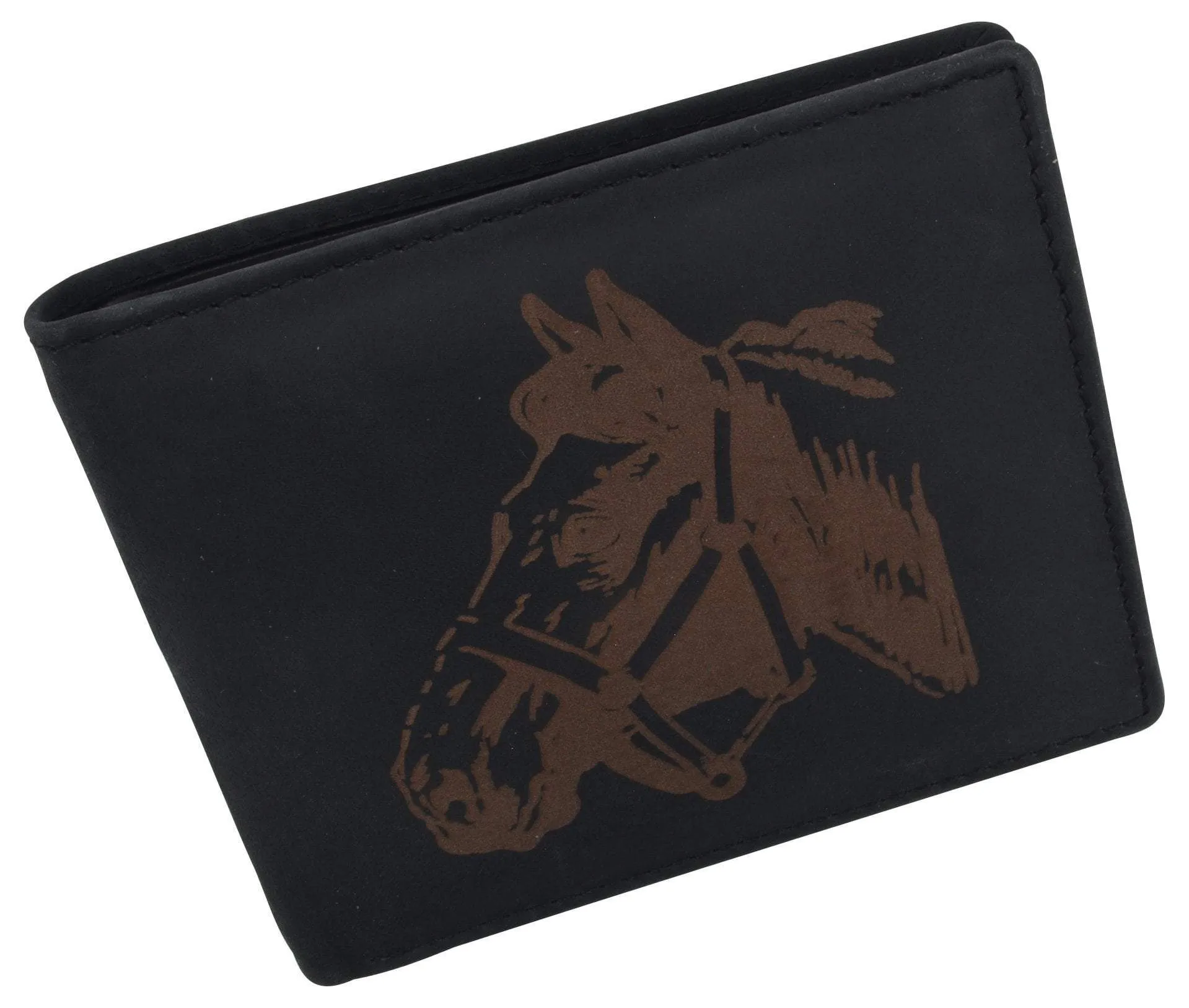 Men's Horse Printed Logo Genuine Leather RFID Blocking Bifold Wallet