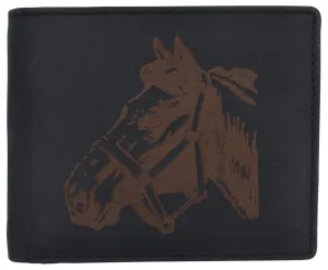 Men's Horse Printed Logo Genuine Leather RFID Blocking Bifold Wallet
