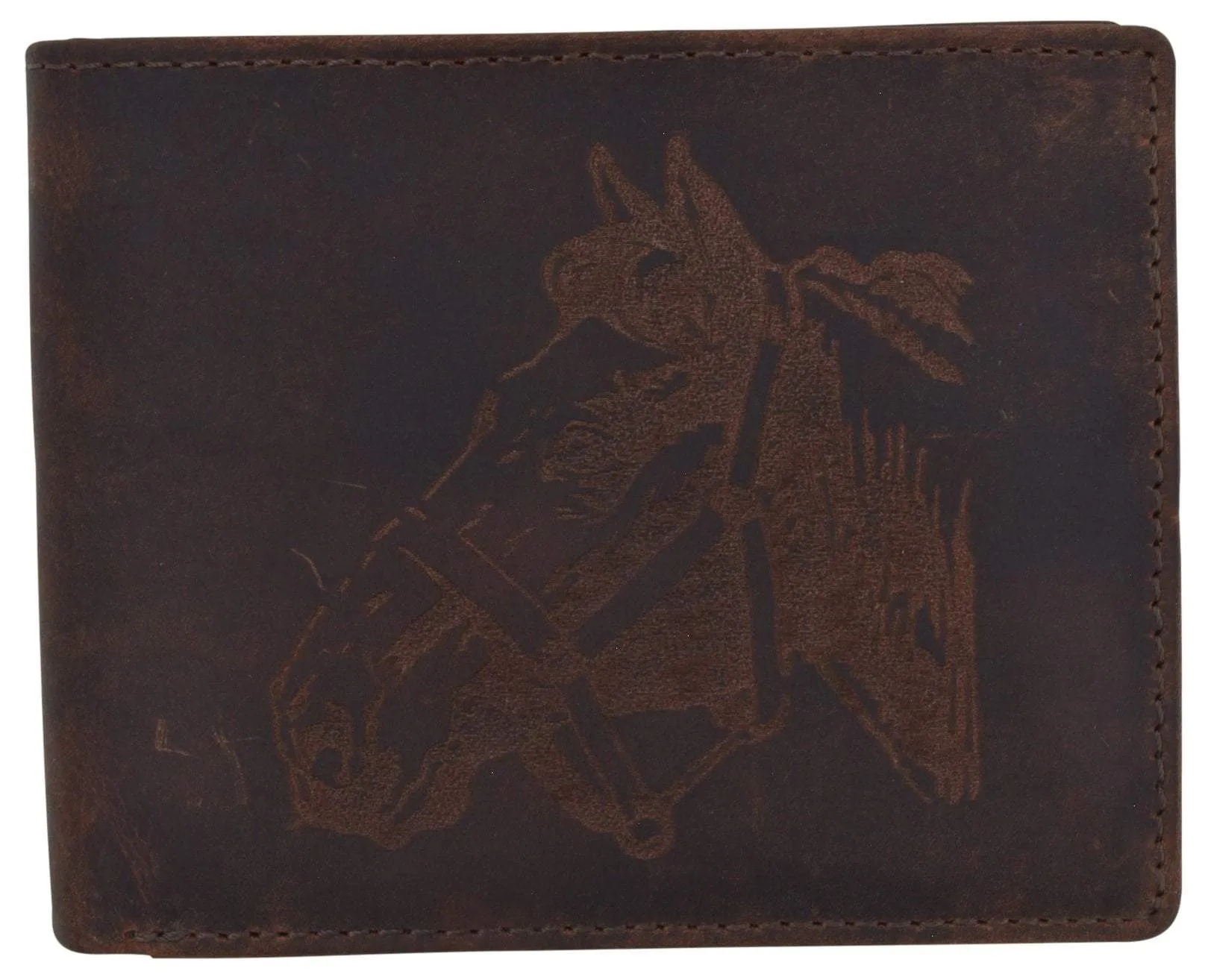 Men's Horse Printed Logo Genuine Leather RFID Blocking Bifold Wallet