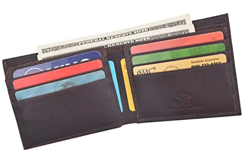 Men's Leather Wallet RFID Blocking Slim Bifold with 9 Credit Card Pockets & ID Window