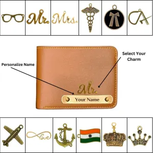 Mens Personalized Wallet with Name & Charms - Tan