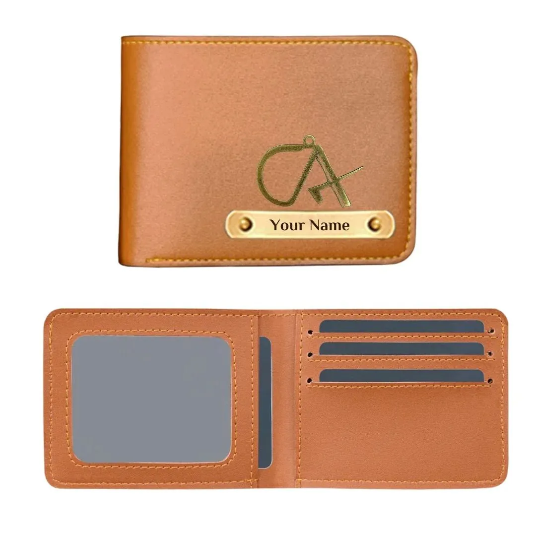 Mens Personalized Wallet with Name & Charms - Tan
