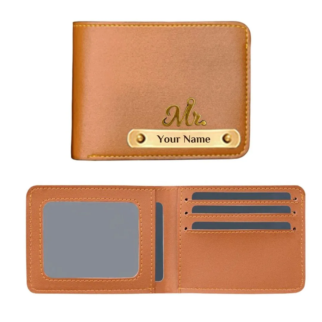 Mens Personalized Wallet with Name & Charms - Tan