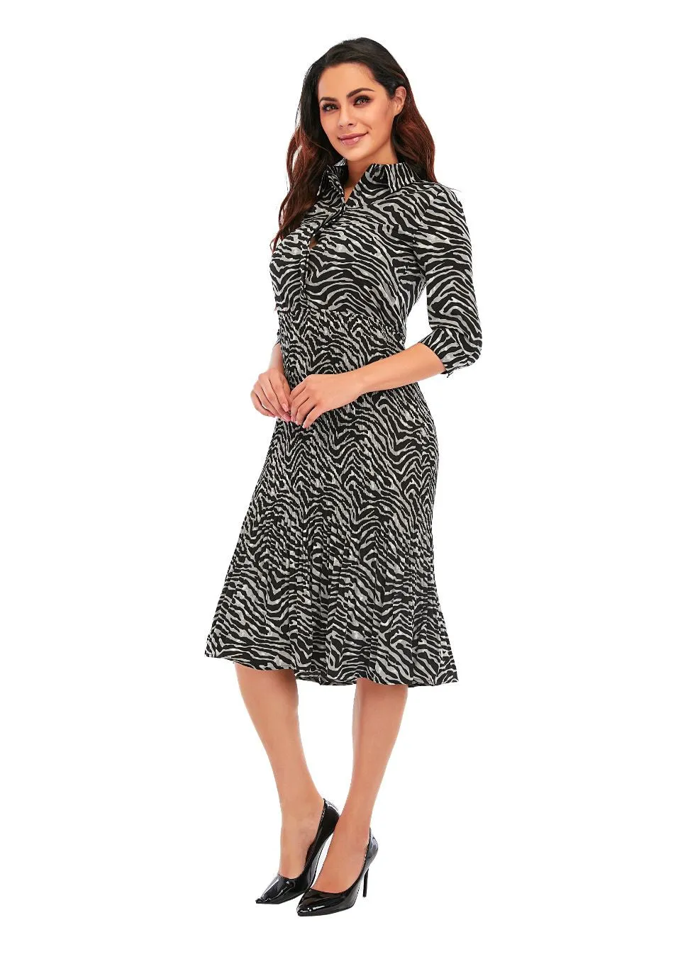 Micro Pleated Zebra Dress