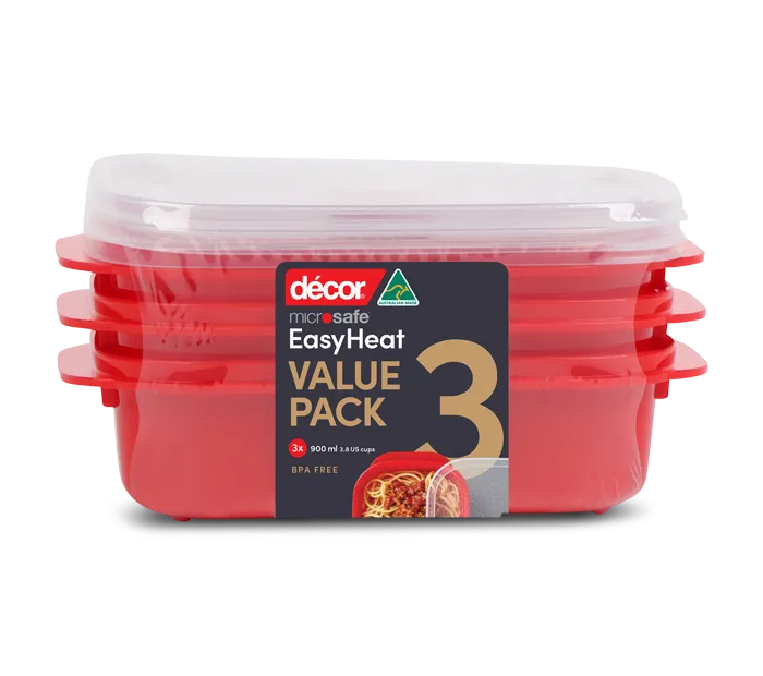 Microwavable Container, Oblong, 900ml, 3pk