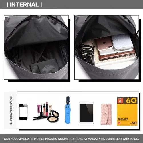 Miss Lulu Classic Large Capacity Unisex Everyday Backpack - Durable and Stylish Grey Polyester Bag for Work, School, and Travel