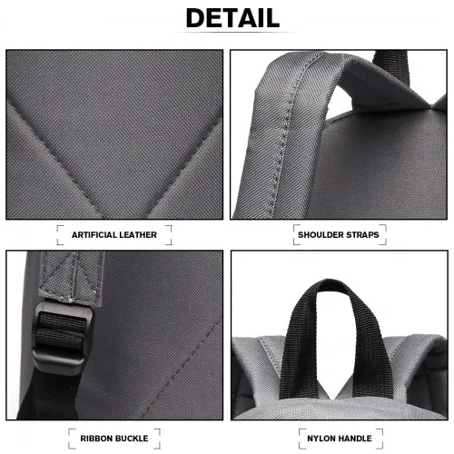 Miss Lulu Classic Large Capacity Unisex Everyday Backpack - Durable and Stylish Grey Polyester Bag for Work, School, and Travel